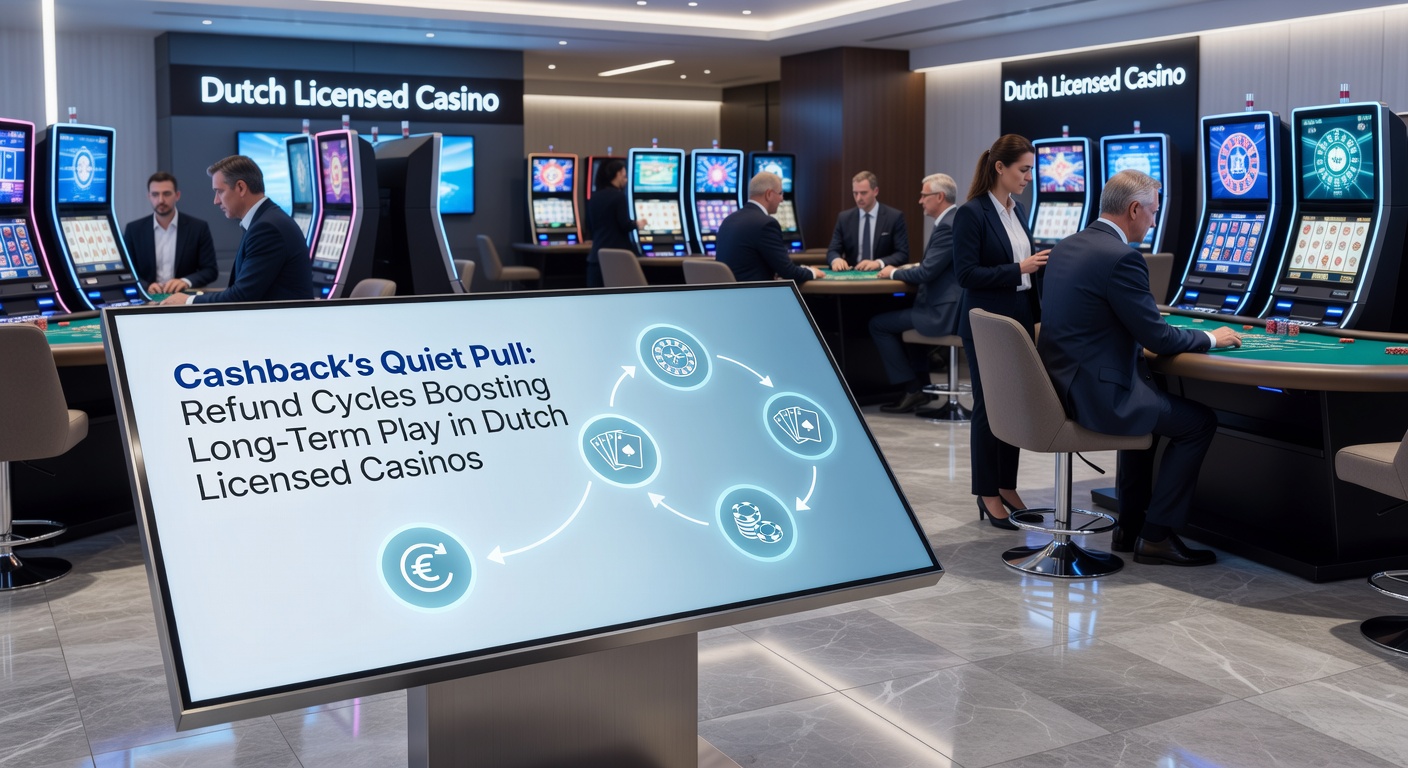 Spelersdashboard met cashback-overzicht in een Nederlands casino-app, highlightend wekelijkse refunds en retentiegrafieken
