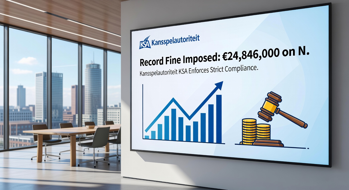 Grafiek met stijgende boetes van de KSA en symbolen van online gokken, crypto en Nederlandse vlag, toon de impact van recente sancties