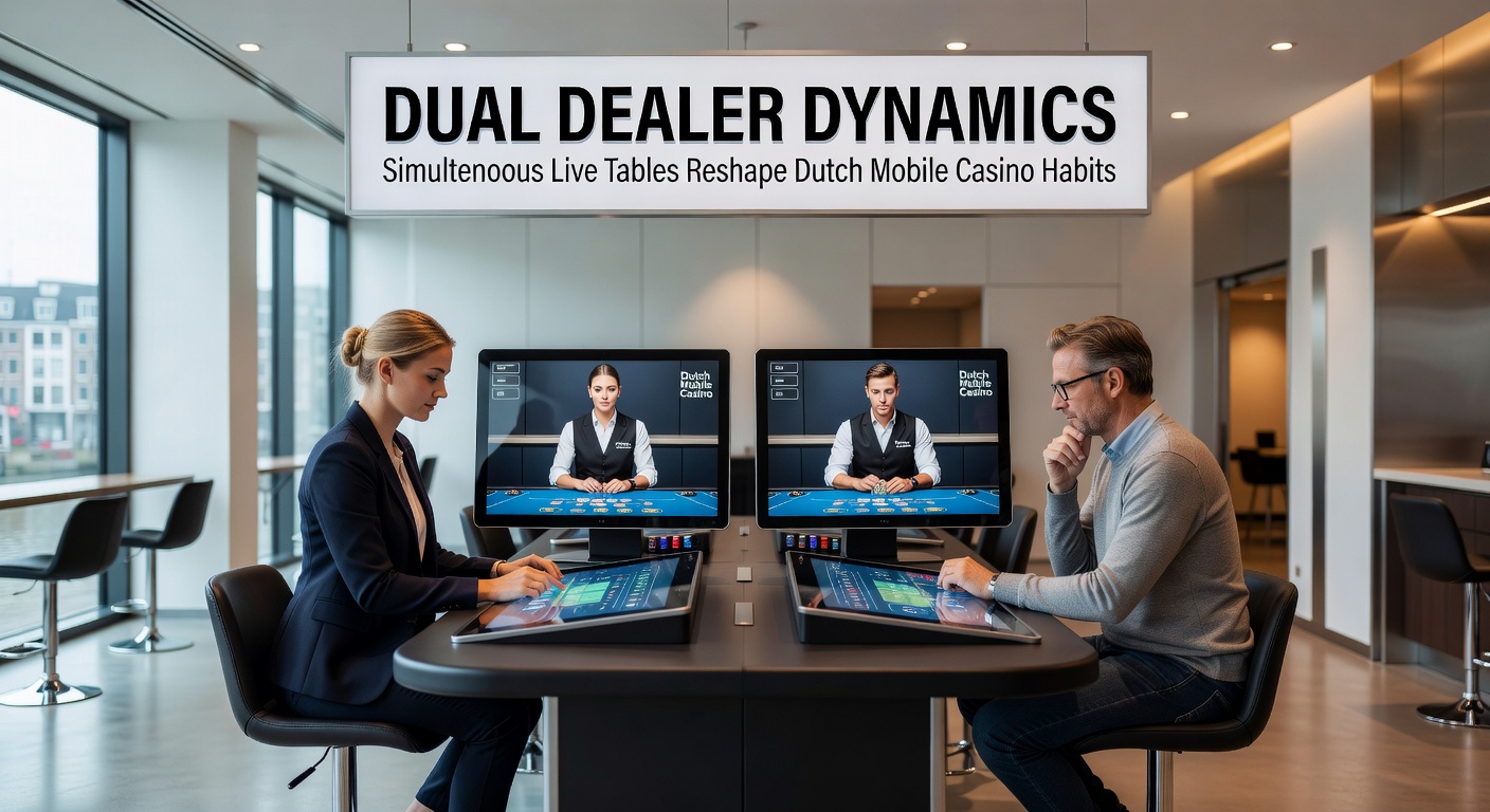 Mobiel scherm met twee live dealer tafels tegelijkertijd zichtbaar, blackjack en roulette in split-screen modus