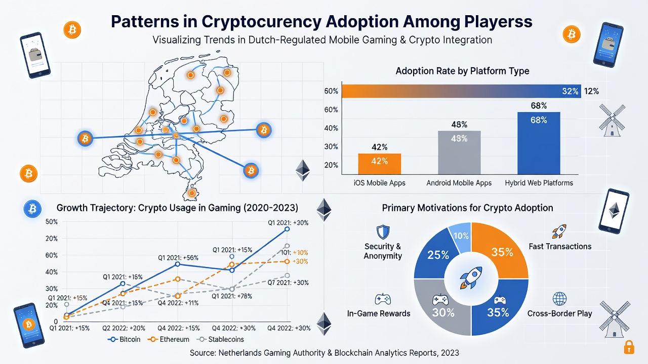 Mobiele app schermafbeelding met cryptocurrency betaalopties bij een Nederlands gereguleerd casino platform